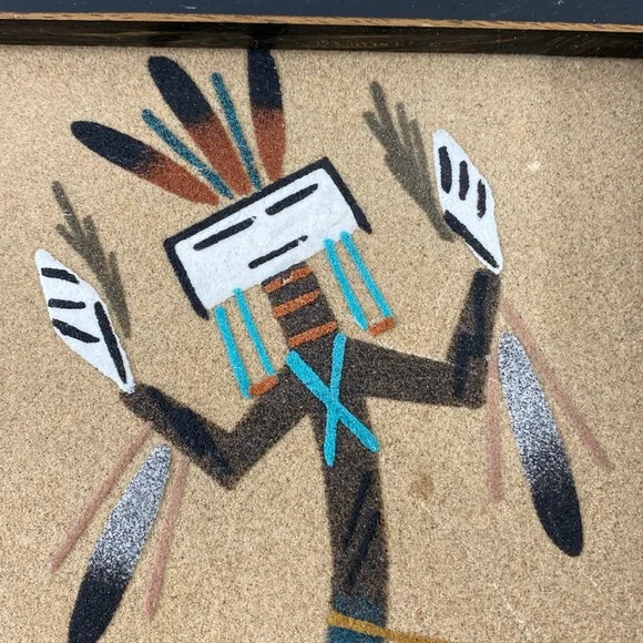 Navajo Sand Painting Native American Art Picture Cultural Spiritual 9.5” X 9.5” - Picture 2 of 9
